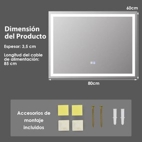 Espelho LED para Casa de Banho "ASTRID" com Interruptor Tátil e Função