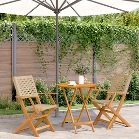 vidaXL 3 pcs conjunto de bistrô vime PE e madeira maciça bege