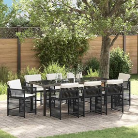 vidaXL Conjunto de Jantar Jardim 9 Peças com Almofadas Preto