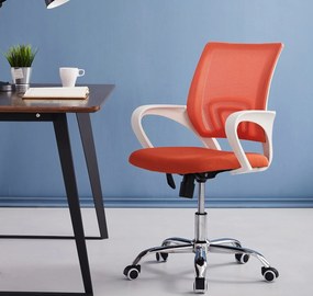 Cadeira de escritório FISS NEW, branco, rede e tecido laranja