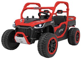 Carro elétrico para Crianças 2 Lugares Farmer Truck UTV Racing 24V 4x4 Rodas Espuma EVA, assento couro ecológico Vermelho