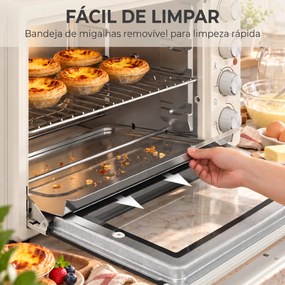 Forno Elétrico de Bancada 32 L 1600 W com 3 Modos de Calor Temporizador e Temperatura Regulável 52,2x38,1x33,5 cm Creme