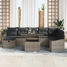 Sofá de Jardim 9 Peças com Almofadas Cinza em Rattan Sintético