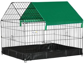 PawHut Gaiola Animais Pequenos 2 Portas Base Tecido Oxford Impermeável Toldo Proteção 90x75x75 cm Preto Verde | Aosom Portugal