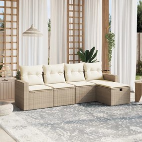 5 pcs conjunto de sofás p/ jardim com almofadões vime PE bege