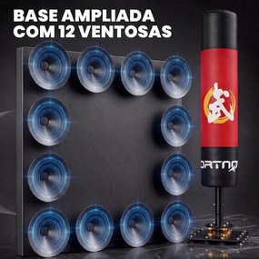 Saco de Boxe de Pé para Adultos 156 cm com 12 Ventosas e Absorção de Impactos para Kickboxing MMA e Muay Thai Vermelho