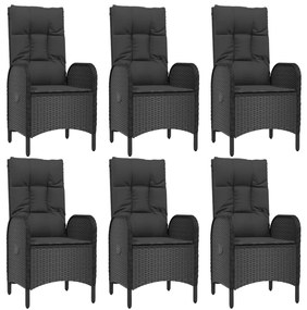 7 pcs conjunto de jantar p/ jardim c/ almofadões vime PE preto