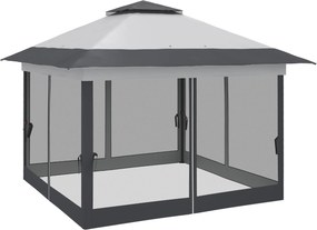 Tenda de Jardim Pop-up, 364 x 364 x 298 cm, Com Redes Mosquiteiras, Cinzento