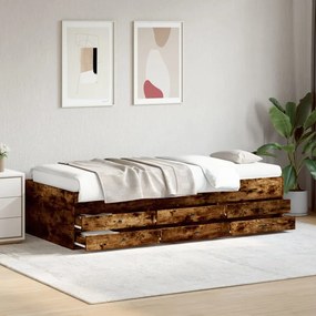 vidaXL Sofá-cama com gavetas sem colchão 90x200 cm carvalho fumado