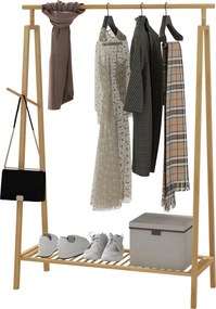 Guarda roupa aberto em bambu, em madeira com prateleira para sapatos, 110 x 42 x 152 cm