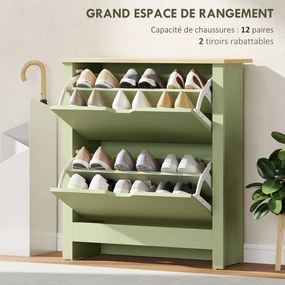 Sapateira com capacidade para 12 pares 72 L x 26 P x 80 A cm, armário estreito com 2 gavetas rebatíveis e prateleiras ajustáveis, verde