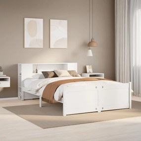 vidaXL Cama com estante sem colchão 120x200 cm pinho maciço branco