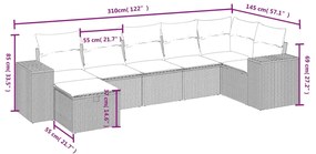 7 pcs conj. sofás jardim com almofadões vime PE cinzento-claro