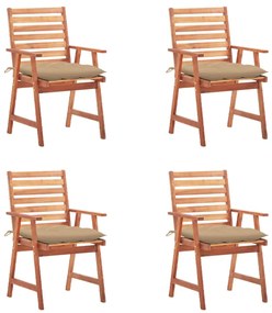 vidaXL Cadeiras de jantar p/ jardim 4 pcs c/ almofadões acácia maciça