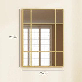 Espelho Retangular de Parede Espelho de Janela 70x50cm com Moldura Metálica Espelho Decorativo para Sala Quarto Dourado