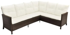 4 pcs conjunto lounge jardim c/ almofadões vime PE castanho