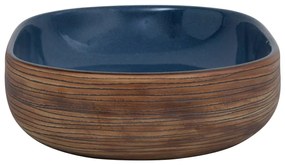 Lavatório de bancada oval 59x40x14 cm cerâmica castanho e azul