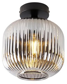Candeeiro de teto Art Deco preto com vidro fumê - Karel Art Deco