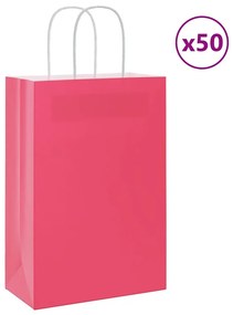 vidaXL Sacos de papel 50 unid com alças rosa 21x11x31 cm