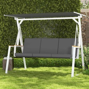 Baloiço de jardim de 3 lugares 205 L x 130 L x 175 A cm com teto de inclinação ajustável e colchão incluído cinzento