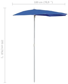 Guarda-sol semicircular com mastro 180x90 cm azul-ciano