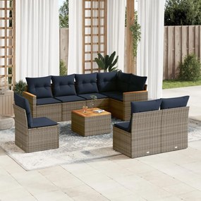 vidaXL 9 pcs conjunto sofás p/ jardim c/ almofadões vime PE cinzento