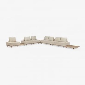 Conjunto De Sala Com Sofá Modular De Canto De 5 Peças Com Mesa Auxiliar E Mesa Auxiliar 95x95 Cm Em Acácia Portet Marrom Acácia Claro - Sklum