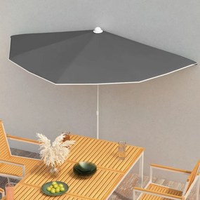 vidaXL Guarda-sol semicircular com mastro 180x90 cm antracite