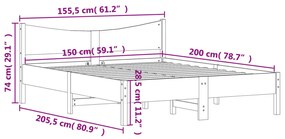 Cama sem colchão 150x200 cm madeira de pinho maciça branco
