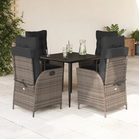 vidaXL 5 pcs conjunto de jantar p/ jardim c/ almofadões vime PE cinza