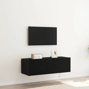 Armário de TV vidaXL com Luzes LED Carvalho Preto 100x35x31 cm