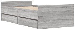 Estrutura cama solteiro pequena c/ gavetas cinzento sonoma