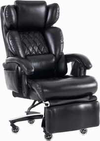 Cadeira executiva com função de massagem e aquecimento, cadeira de escritório ergonómica em couro PU, apoio de pés extensível, 88x70x112,5 cm, Preto| AOSOM Portugal