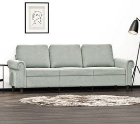 Sofá de 3 lugares 180 cm veludo cinzento-claro