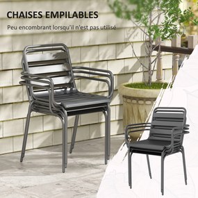 Conjunto de jardim para refeições, composto por 7 peças, com 1 mesa e 6 cadeiras empilháveis em aço cinzento escuro