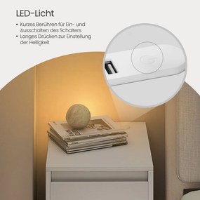 Mesa de cabeçeira ou mesa apoio com iluminação LED 30 x 25 x 59,5 cm, portas USB e gaveta Branca