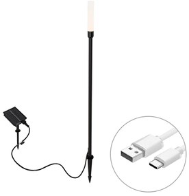 Candeeiro de pé exterior preto com LED recarregável e solar - Barry
