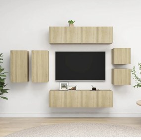 8 pcs conjunto móveis de TV derivados madeira carvalho sonoma