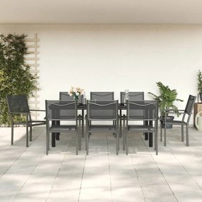 vidaXL 9 pcs conjunto de jantar para jardim aço e textilene preto