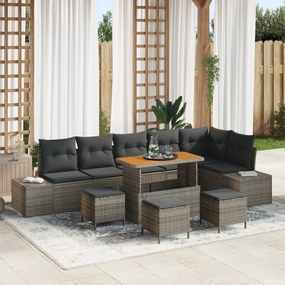 Conjunto de Sofá de Jardim vidaXL de 10 peças com Almofadas Cinza Rattan Acácia