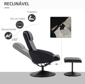 Poltrona Relax Reclinável até 145° com Banco de Apoio para os Pés Estofada em PU e Estrutura de Aço 78x67x98 cm Preto