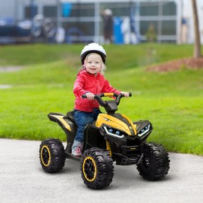 Moto 4 Elétrica para Crianças de 3-5 Anos Veículo Eléctrico a Bateria 12V com 2 Motores 83x53x55,5 cm Amarelo