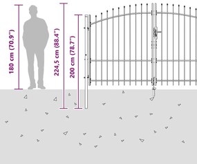 Portão de Jardim com Topo em Lança Dupla Abertura Cinza 175x300 cm Aço