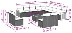 14 pcs conjunto de sofás p/ jardim c/ almofadões vime PE preto