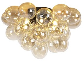 LED Plafon Inteligente Preto com Vidro Âmbar 6-Luzes Incl. 6 WiFi G9 - Uvas Art Deco