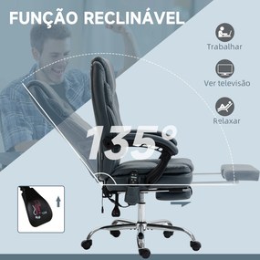 Cadeira de Escritório com 6 Pontos de Massagem por Vibração Aquecimento Estofada em Couro PU 67x67x113-121 cm Cinza