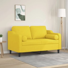 Sofá 2 lug. + almofadas decorativas 120 cm tecido amarelo-claro