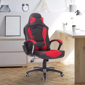 Cadeira de Escritório Gaming inclinável e Giratória com 6 Pontos de Massagem e Aquecimento - 68x69x108-117 cm