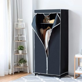 Roupeiro Guarda roupa de Pano Dobrável com Organizador de Roupa com varão 75x50x170cm Preto