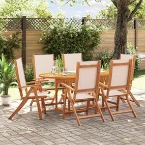 7 pcs conjunto de jantar para jardim acácia maciça e textilene